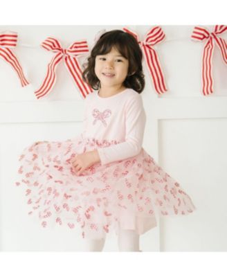 Girls' Candy Cane Confetti Christmas Long Sleeve Tutu Dress - Little Kid, Big Kid
