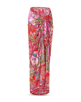 Printed Ruffle Trim Sarong Swim Cover-Up