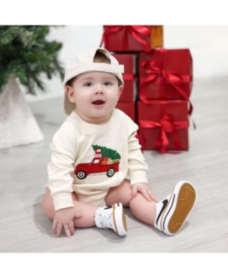 Boys' Christmas Truck Patch Long Sleeve Romper - Baby