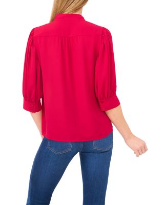 Puff Sleeve Bow Placket Blouse
