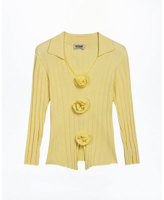 Floral Embellished Ribbed V-Neck Sweater