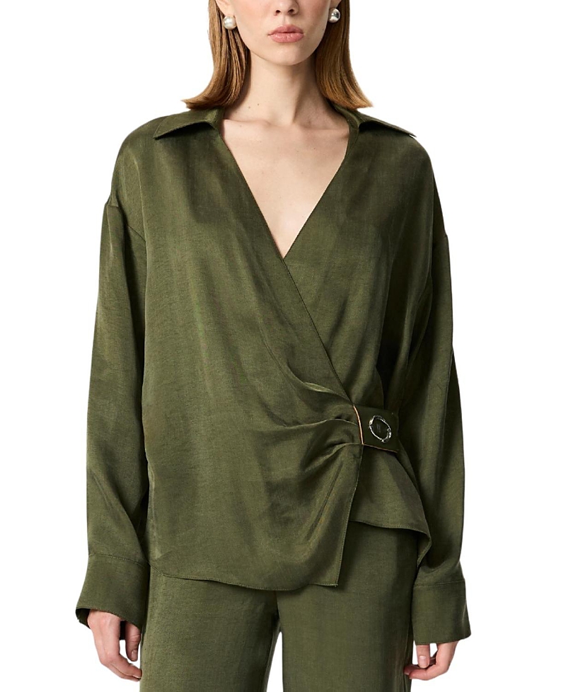 Nocturne Logo Buckle Wrap Blouse In Green