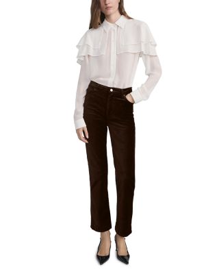 Le Sleek Straight High Rise Velvet Jeans in Dark Clove