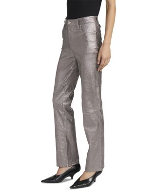 Le Sleek Straight High Rise Shimmer Leather Jeans in Broken Mirror