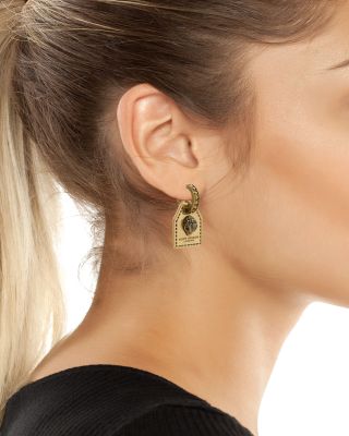 Signature Eagle Tag Charm Huggie Hoop Earrings