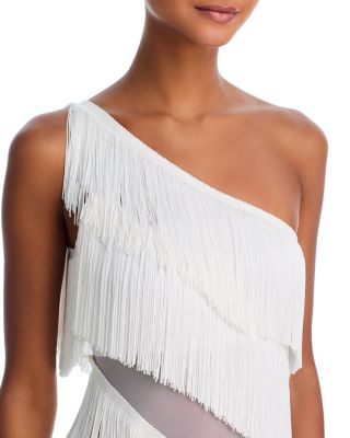 Spliced One Shoulder Mid Calf Dress