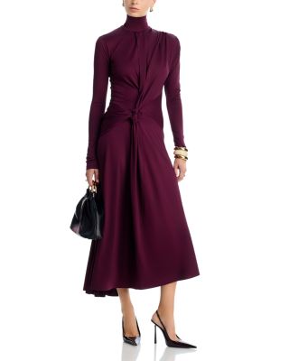 Twist Detail High Neck Midi Dress