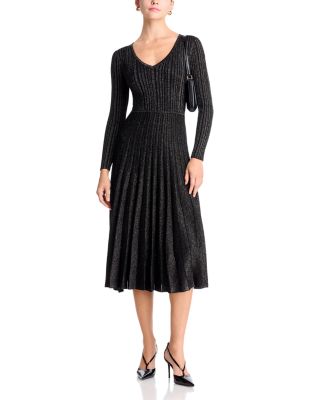 Ribbed Metallic Threaded Sweater Dress