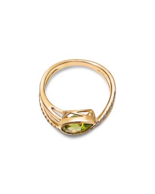 Peridot & Diamond Bypass Ring in 14K Yellow Gold