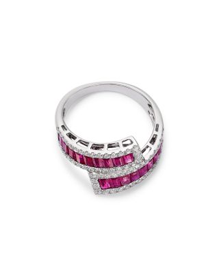Ruby & Diamond Bypass Ring in 14K White Gold