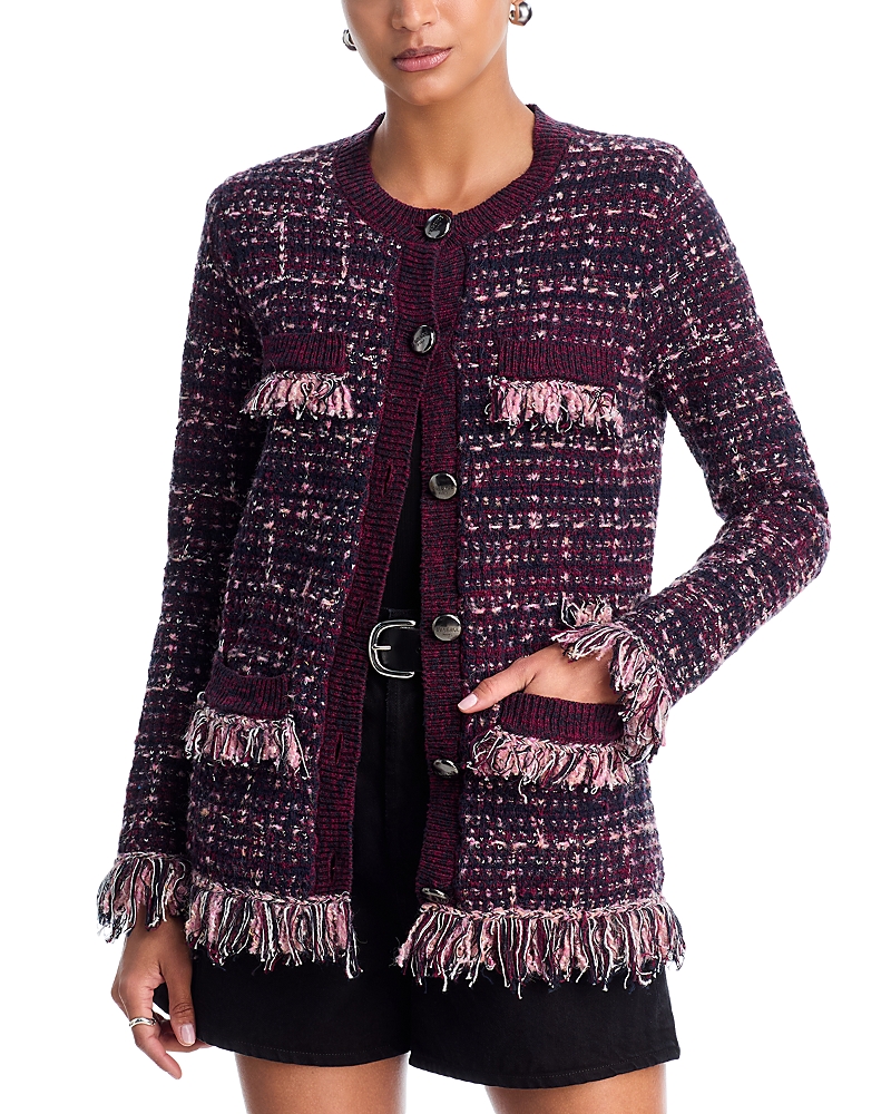 L'agence Kastoria Fringe Trim Cardigan Sweater In Burgundy