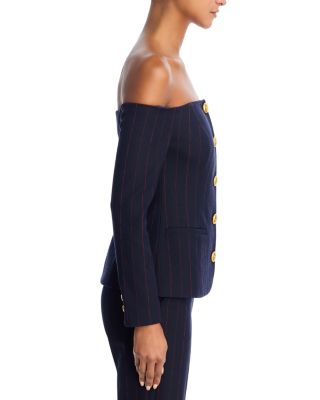 Alice Pinstripe Off Shoulder Blazer & Rebel Pants