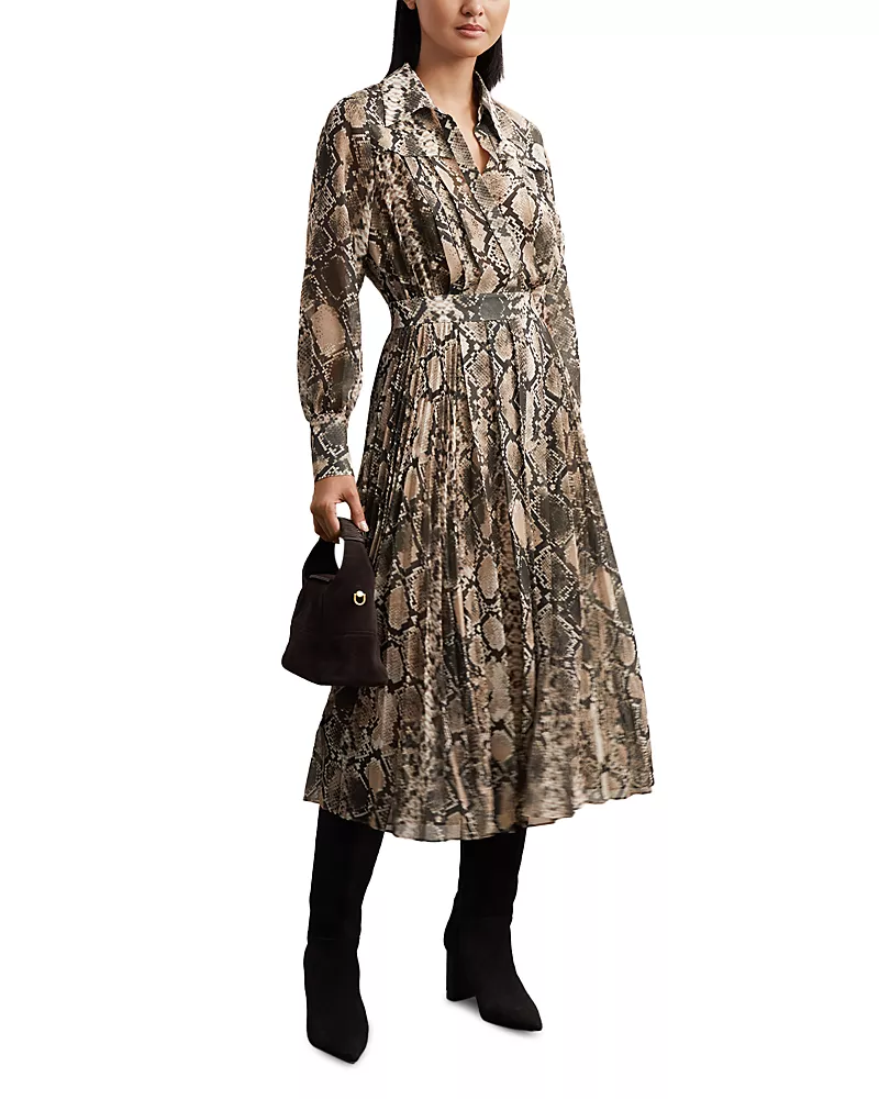 Reiss Annika Snake Print Midi Dress