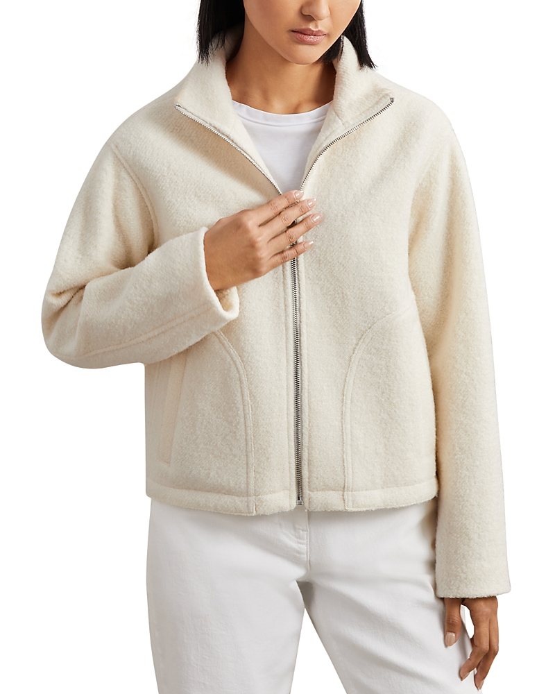Reiss Cream Wool Felted Funnel-neck Jacket In White