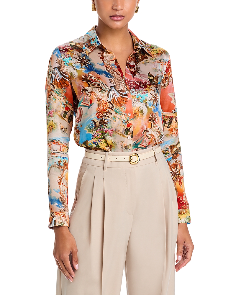 L'Agence Tyler Silk Printed Split Neck Blouse