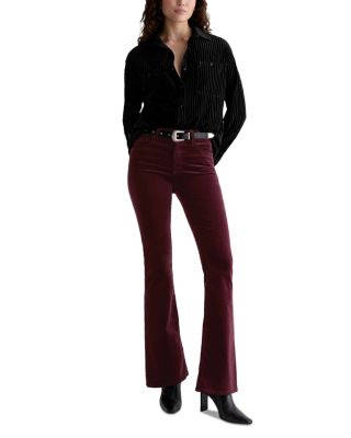 Farrah Mid Rise Velvet Bootcut Jeans in Winery