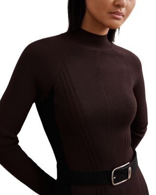 Zaya Knitted Contrast Panel Midi Dress