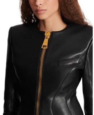 Cropped Peplum Lambskin Jacket