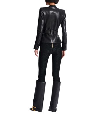  1-Button Belted Leather Jacket