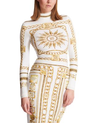 Long Printed Bodycon Dress with Foulard Pattern