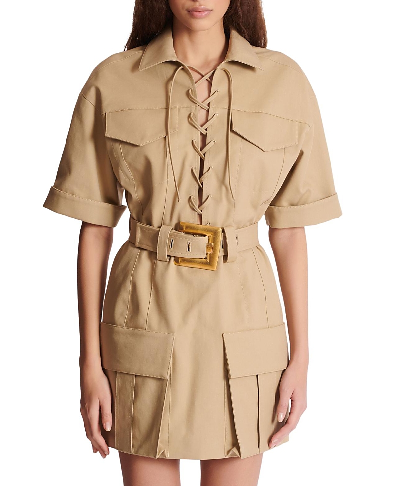 Balmain Short Cotton Gabardine Lace-Up Dress
