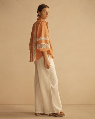 TANGELO Lace Trim Billow Sleeve Blouse