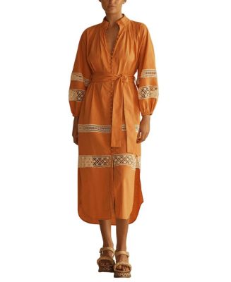 AUR OCEÀ TANGELO Lace Trim Billow Sleeve Resort Dress