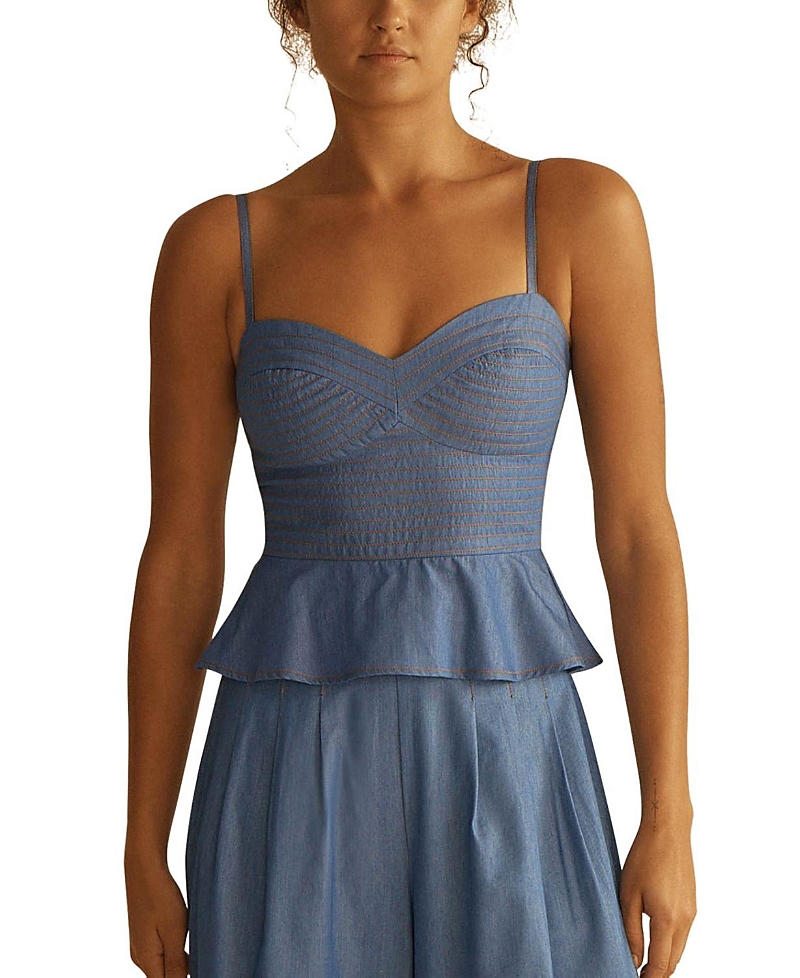 Aur Ocea Cambricostitch Detail Peplum Top In Blue