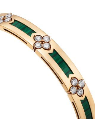 18K Rose Gold Love in Verona Malachite & Diamond Flower Bangle Bracelet