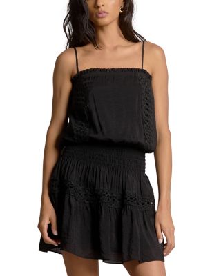 Embroidered Smocked Waist Swim Cover Up Dress