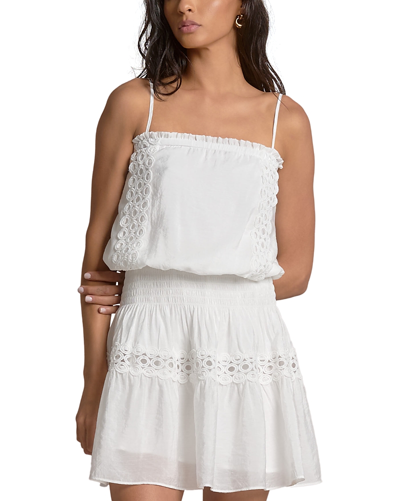 Elan Embroidered Smocked Waist Swim Cover Up Dress In White
