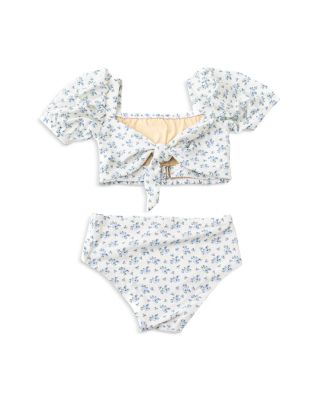 Girls' Cottage Floral Smocked Puff Sleeved Two Piece Swimsuit - Little Kid, Big Kid 