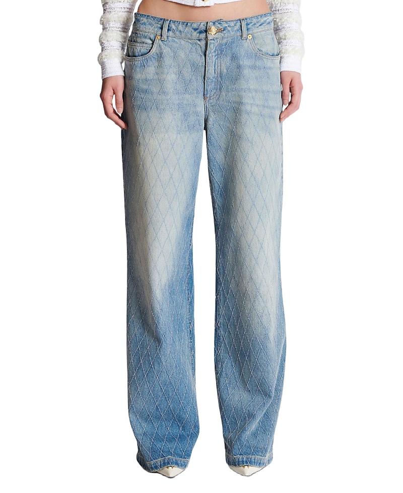 Balmain Diamond Washed Denim Straight-fit Jeans In Blue