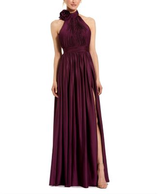  Rosette Halter Chiffon Evening Gown