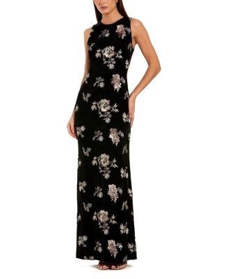  Embellished Velvet High Neck Sleeveless Gown