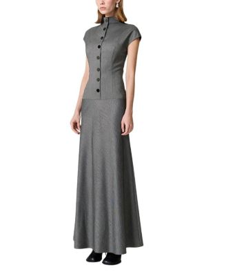 Button Accent High Neck Maxi Dress