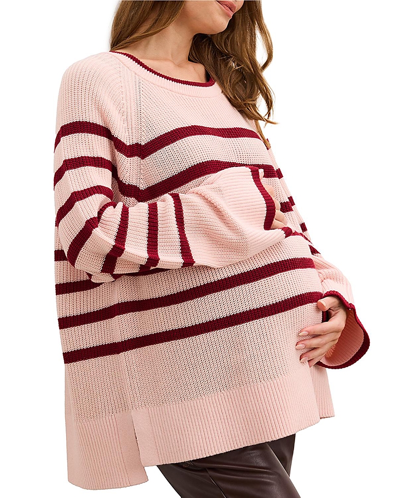 Hatch Collection The Carly Striped Shaker Maternity Sweater In Neutral