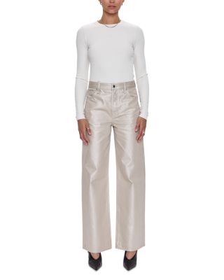 Tate Shimmer High Rise Bowed Wide Leg Jeans in Champagne