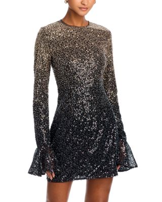 Beaded Long Sleeve Mini Dress