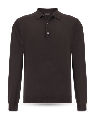 Extrafine Merino Wool Long Sleeve Knitted Polo Shirt