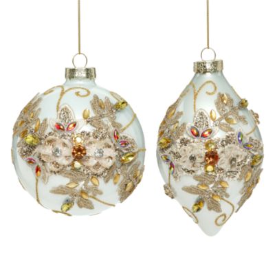 Glass Jeweled Floral Ornament, Set of 6