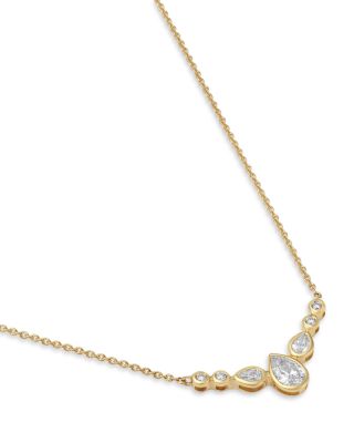 Bezel Set Pear Shape Diamond Necklace in 14K Yellow Gold, 0.47 tcw