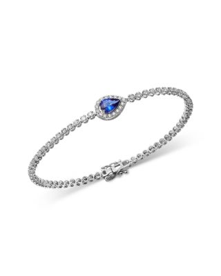 Pear Shaped Tanzanite Station Diamond Tennis Bracelet in 14K White Gold