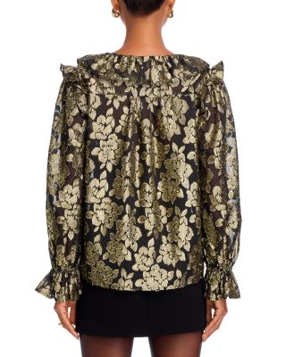 Metallic Jacquard Ruffle Neck Top - Exclusive