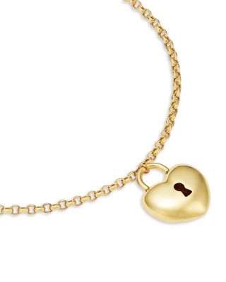Puffed Heart Lock Charm Bracelet in 14K Yellow Gold