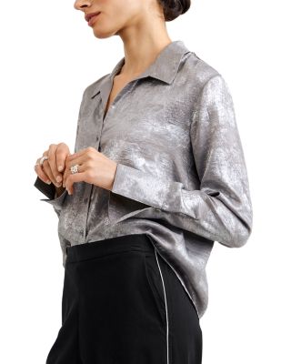 Flowy Wide Collar Button Front Top