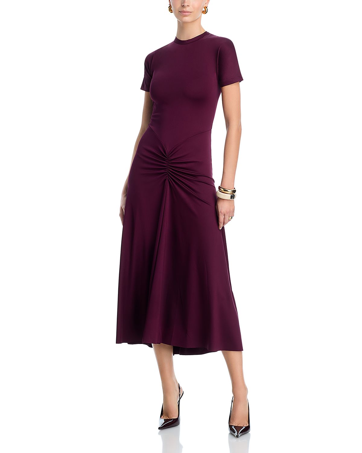 Victoria Beckham Gathered Waist Midi T-Shirt Dress