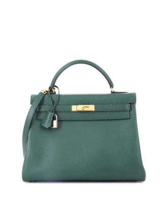  Kelly 32 Handbag Green Ardennes with Gold Hardware