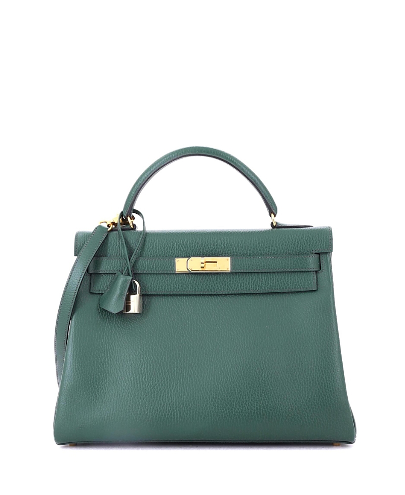Click to view more detailed imagery on our partner's website Pre-owned Pre-owned Hermes Hermes Kelly 32 Handbag Green Ardennes With Gold Hardware