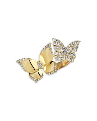 Double Butterfly Diamond Ring in 18K Yellow Gold, 0.95 tcw